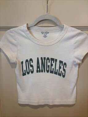 Brandy Melville White Tee with Dark Green 'Los Angeles' Graphic